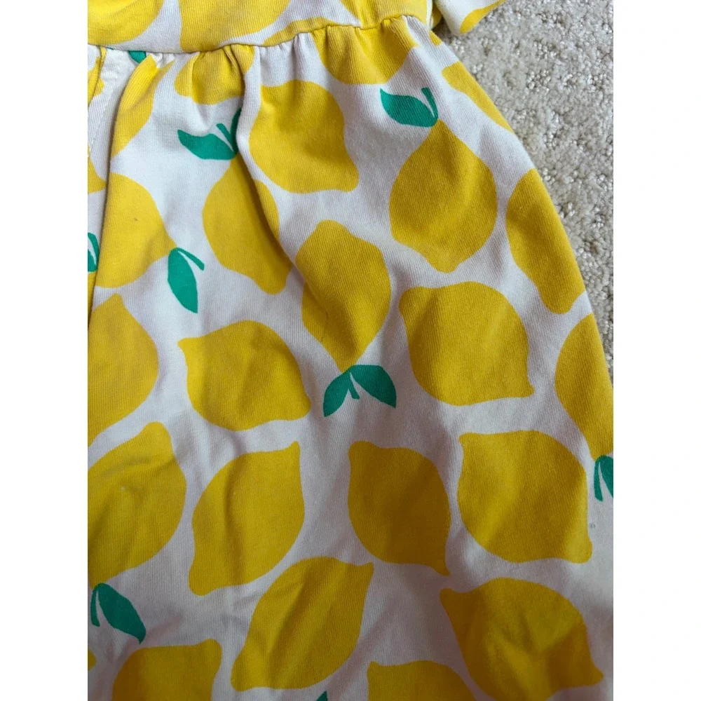 Hanna Andersson Dress Girls 4 Yellow Lemon Print Skater Cotton Pockets
